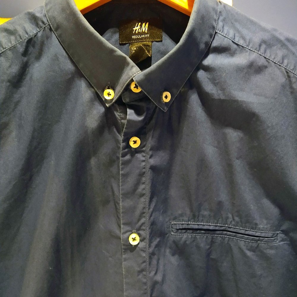 Cotton H&M Navy Blue Short Sleeve Shirt